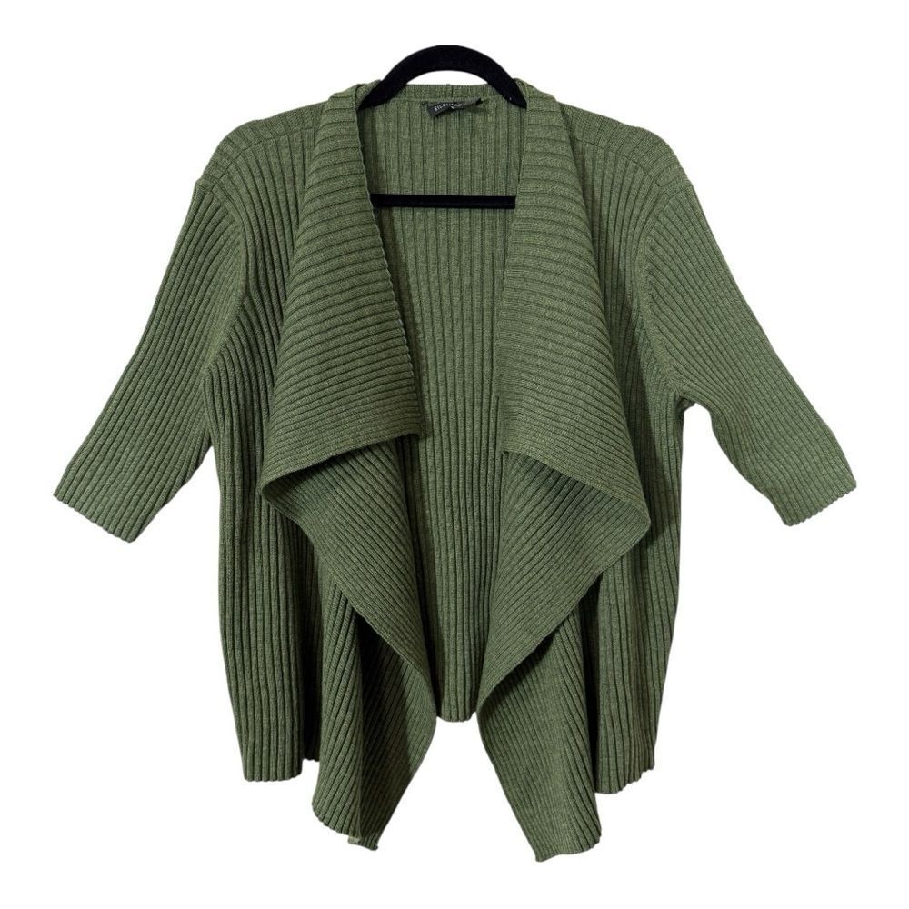 Eileen Fisher Olive Green Ribbed Open-Front Cardigan